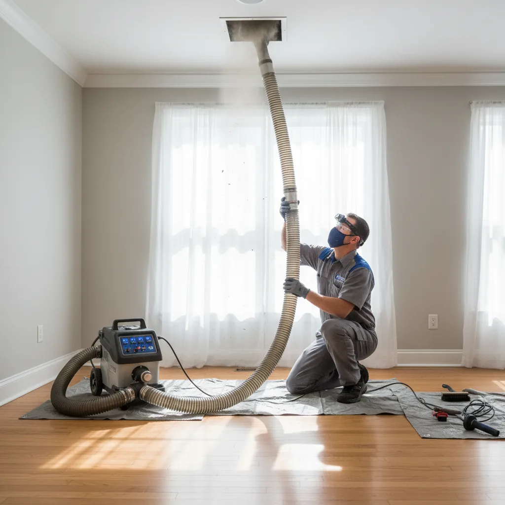 Professional air duct cleaning team with specialized equipment vs DIY