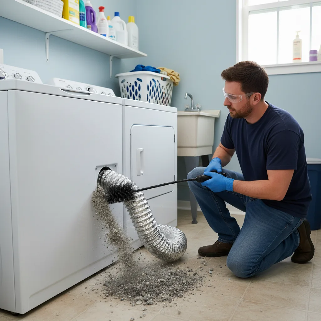 Professional dryer vent cleaning service technician checking vent cost
